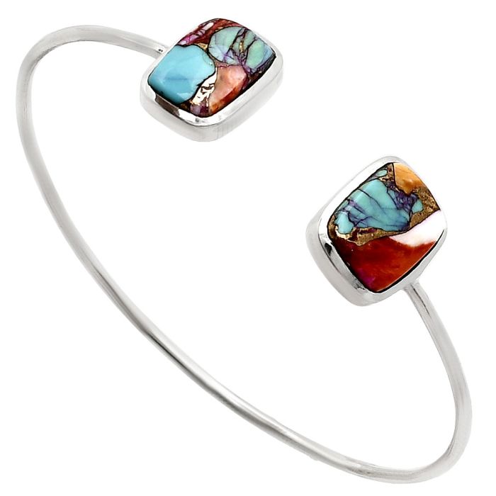 Kingman Orange Dahlia Turquoise Cuff Bangle Bracelet EXB01087 B-1004, 10x14 mm