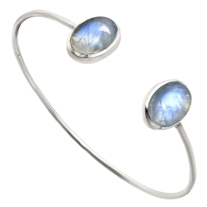 Rainbow Moonstone Cuff Bangle Bracelet EXB01117 B-1004, 10x14 mm