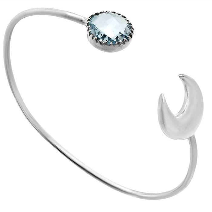 Crescent Moon - Sky Blue Topaz Checker Briolette Cuff Bangle Bracelet EXB01135 B-1046, 13x13 mm