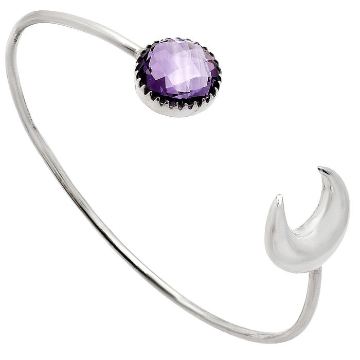 Crescent Moon - Amethyst Checker Briolette Cuff Bangle Bracelet EXB01138 B-1046, 13x13 mm