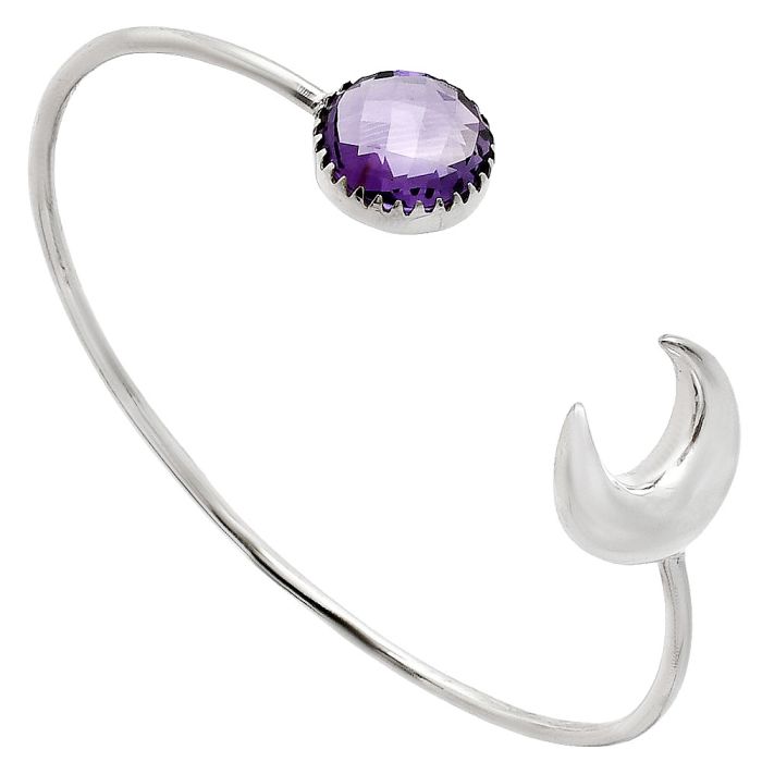 Crescent Moon - Amethyst Checker Briolette Cuff Bangle Bracelet EXB01140 B-1046, 13x13 mm