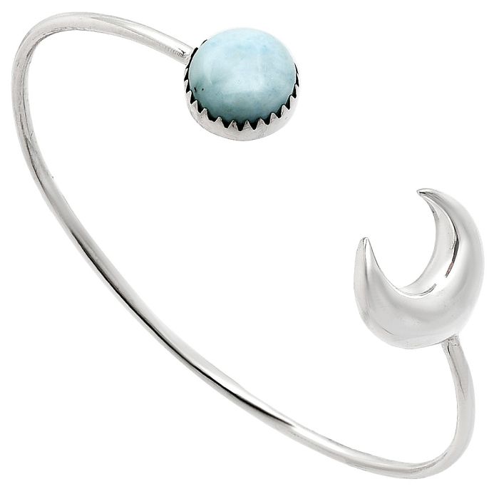 Crescent Moon - Larimar (Dominican Republic) Cuff Bangle Bracelet EXB01145 B-1046, 12x12 mm