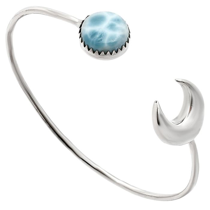 Crescent Moon - Larimar (Dominican Republic) Cuff Bangle Bracelet EXB01147 B-1046, 13x13 mm