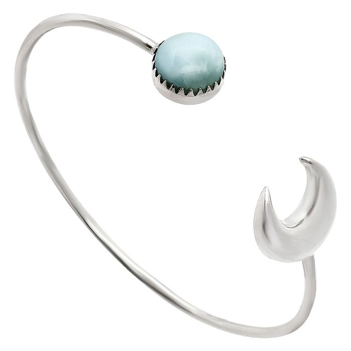 Crescent Moon - Larimar (Dominican Republic) Cuff Bangle Bracelet EXB01148 B-1046, 12x12 mm