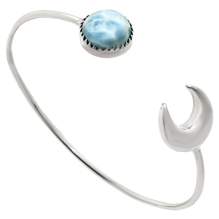 Crescent Moon - Larimar (Dominican Republic) Cuff Bangle Bracelet EXB01149 B-1046, 14x14 mm