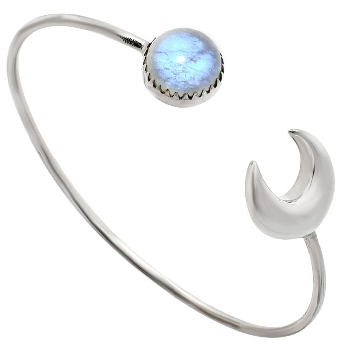 Crescent Moon - Rainbow Moonstone Cuff Bangle Bracelet EXB01150 B-1046, 12x12 mm