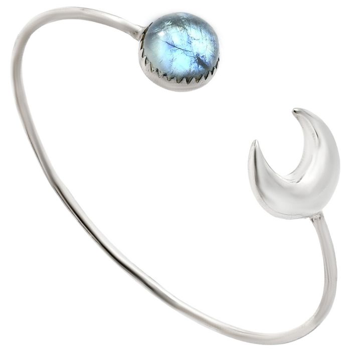 Crescent Moon - Rainbow Moonstone Cuff Bangle Bracelet EXB01151 B-1046, 12x12 mm