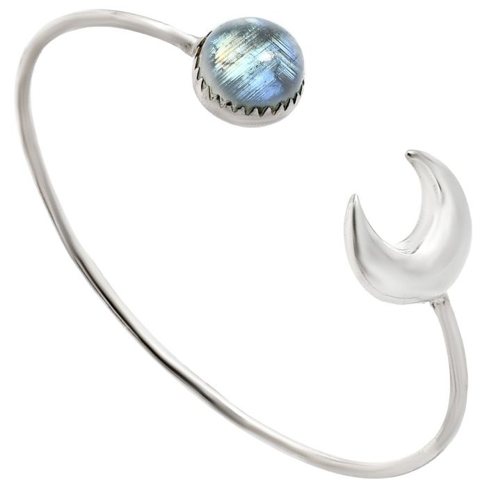 Crescent Moon - Rainbow Moonstone Cuff Bangle Bracelet EXB01153 B-1046, 12x12 mm