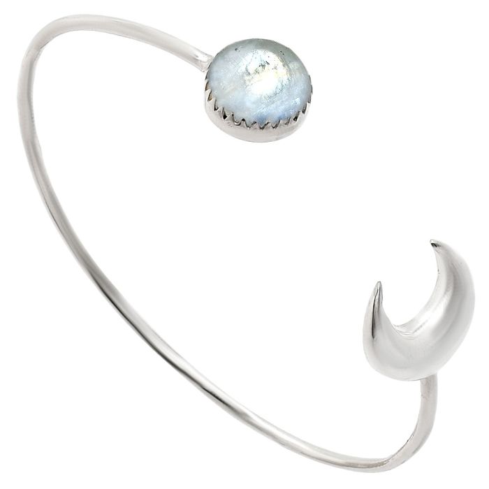 Crescent Moon - Rainbow Moonstone Cuff Bangle Bracelet EXB01154 B-1046, 12x12 mm