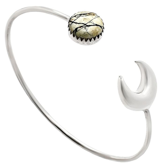 Crescent Moon - Authentic White Buffalo Turquoise Nevada Cuff Bangle Bracelet EXB01163 B-1046, 12x12 mm