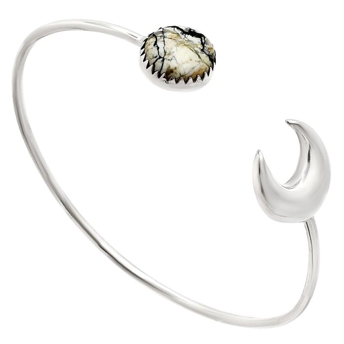 Crescent Moon - Authentic White Buffalo Turquoise Nevada Cuff Bangle Bracelet EXB01164 B-1046, 13x13 mm