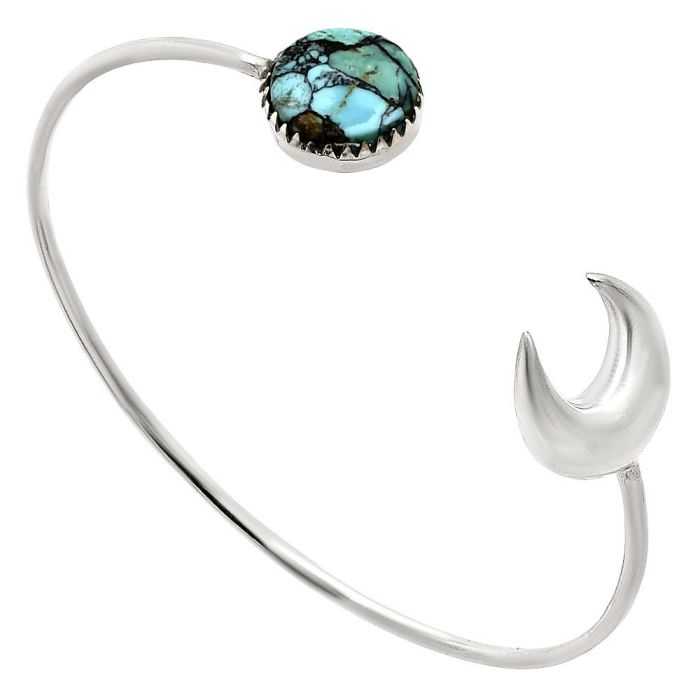 Crescent Moon - Lucky Charm Tibetan Turquoise Cuff Bangle Bracelet EXB01172 B-1046, 12x12 mm