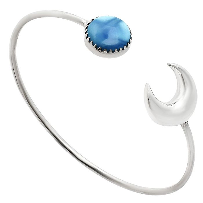 Crescent Moon - Sleeping Beauty Turquoise Cuff Bangle Bracelet EXB01173 B-1046, 12x12 mm