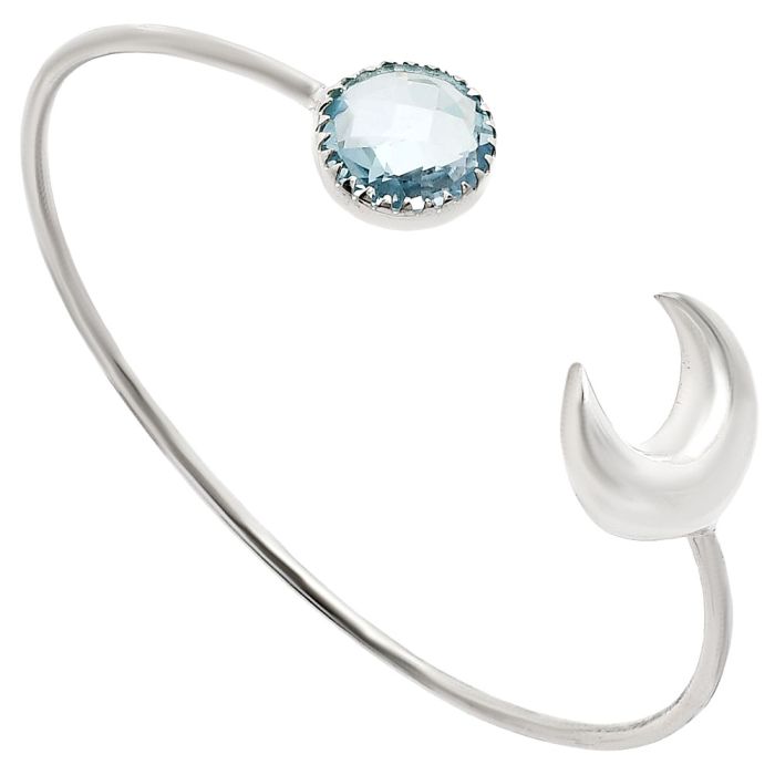 Crescent Moon - Sky Blue Topaz Checker Briolette Cuff Bangle Bracelet EXB01181 B-1046, 13x13 mm