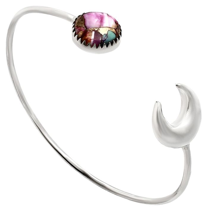 Crescent Moon - Kingman Pink Dahlia Turquoise Cuff Bangle Bracelet EXB01183 B-1046, 12x12 mm