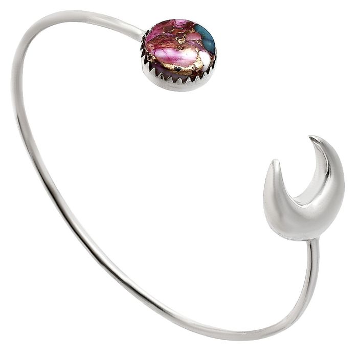 Crescent Moon - Kingman Pink Dahlia Turquoise Cuff Bangle Bracelet EXB01185 B-1046, 12x12 mm