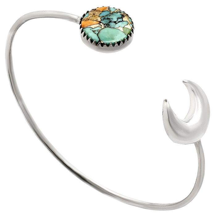 Crescent Moon - Spiny Oyster Turquoise Cuff Bangle Bracelet EXB01195 B-1046, 14x14 mm