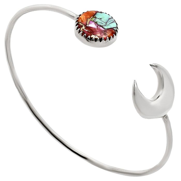 Crescent Moon - Kingman Orange Dahlia Turquoise Cuff Bangle Bracelet EXB01196 B-1046, 13x13 mm