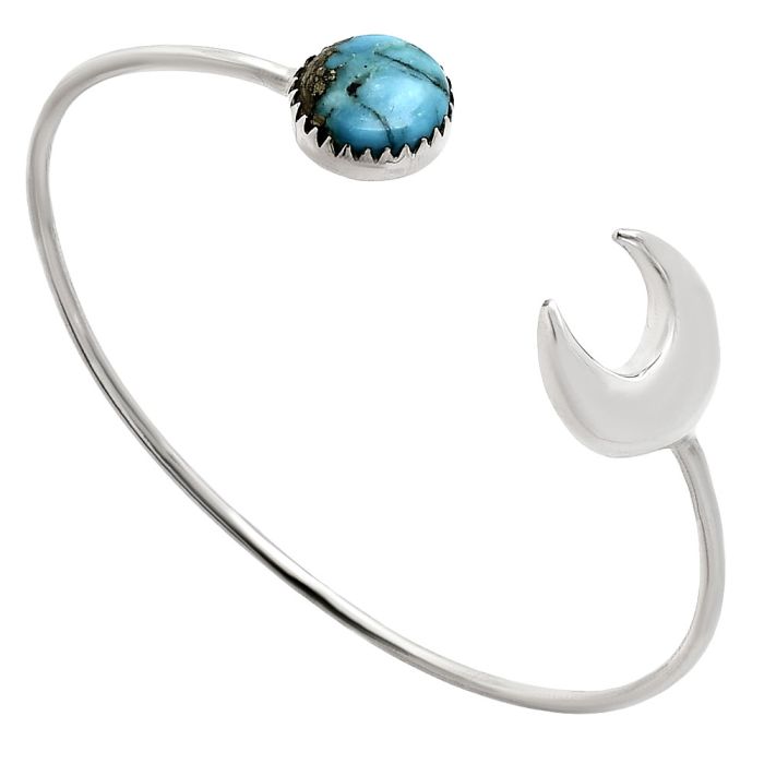 Crescent Moon - Kingman Turquoise With Pyrite Cuff Bangle Bracelet EXB01197 B-1046, 12x12 mm