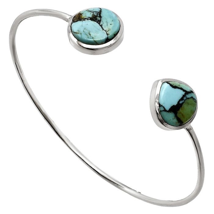 Lucky Charm Tibetan Turquoise Cuff Bangle Bracelet EXB01198 B-1004, 13x13 mm