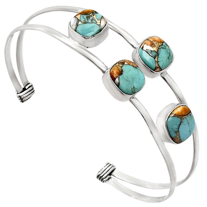 Spiny Oyster Turquoise Cuff Bangle Bracelet EXB01232 B-1047, 9x9 mm