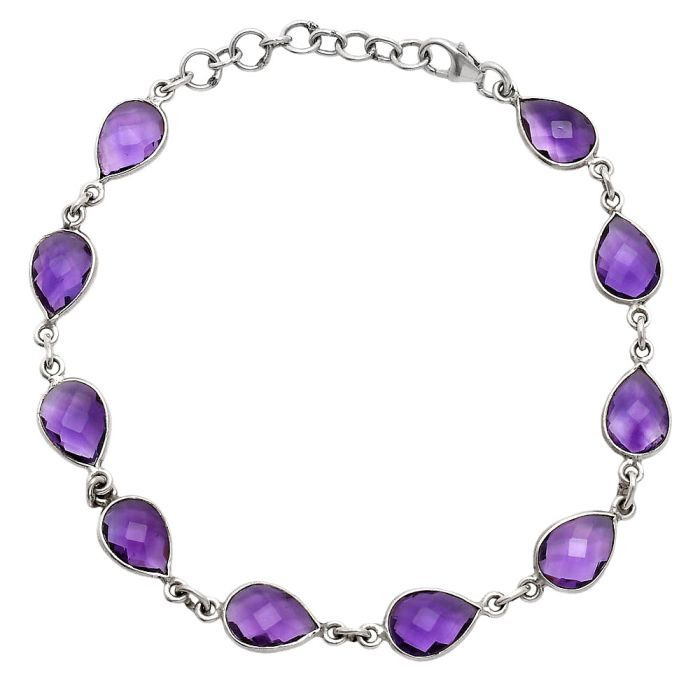 Amethyst Checker Briolette Bracelet EXB01267 B-1001, 7x10 mm