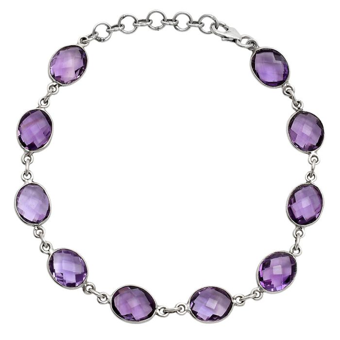 Amethyst Checker Briolette Bracelet EXB01268 B-1001, 8x10 mm