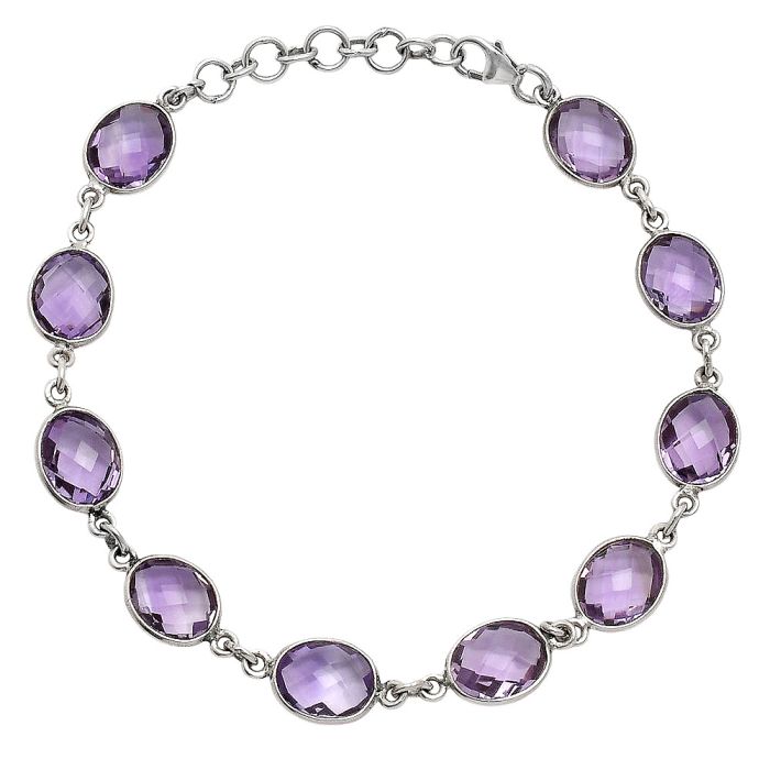 Amethyst Checker Briolette Bracelet EXB01270 B-1001, 8x10 mm