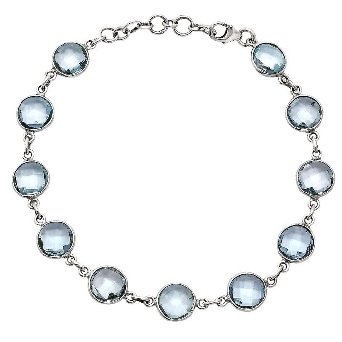 Sky Blue Topaz Checker Briolette Bracelet EXB01272 B-1001, 8x8 mm