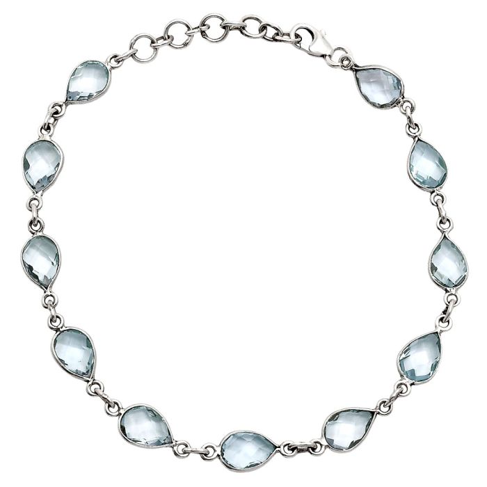 Sky Blue Topaz Checker Briolette Bracelet EXB01273 B-1001, 6x9 mm