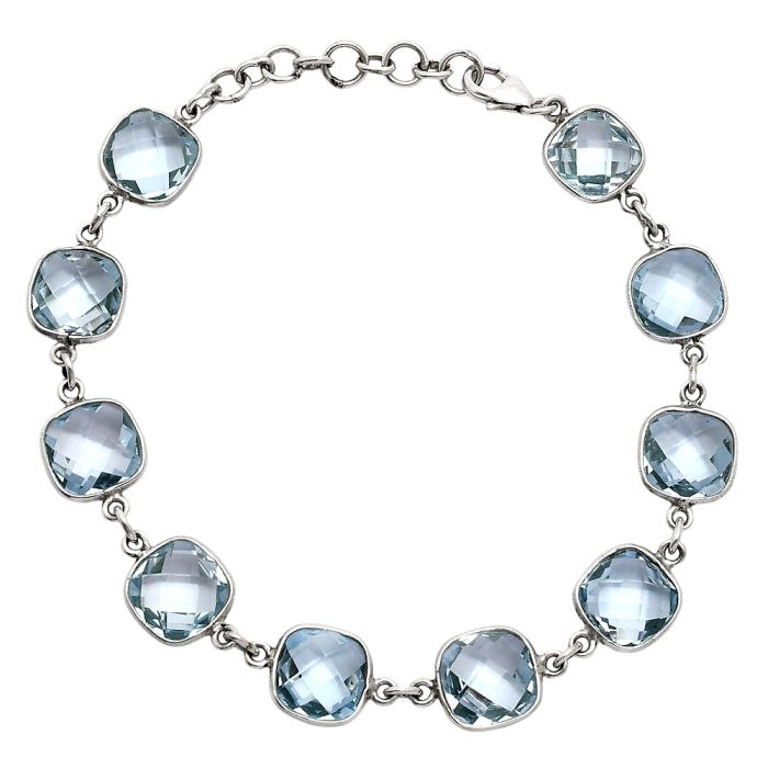 Sky Blue Topaz Checker Briolette Bracelet EXB01274 B-1001, 9x9 mm