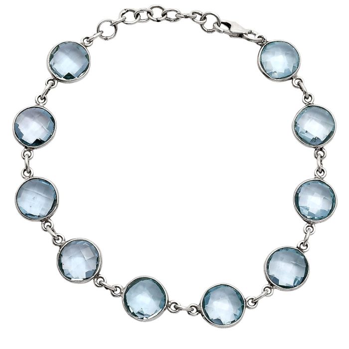 Sky Blue Topaz Checker Briolette Bracelet EXB01275 B-1001, 9x9 mm