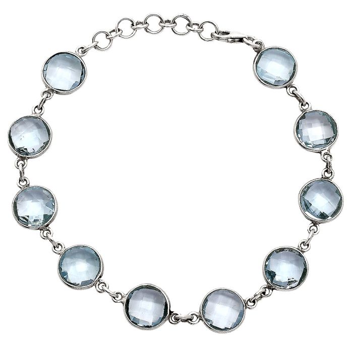 Sky Blue Topaz Checker Briolette Bracelet EXB01276 B-1001, 9x9 mm