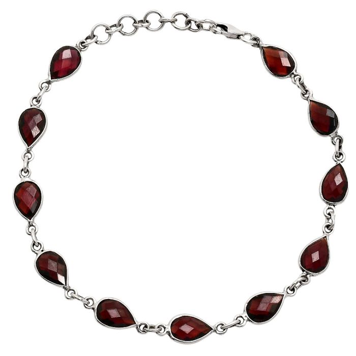 Hessonite Garnet Checker Briolette Bracelet EXB01286 B-1001, 6x9 mm