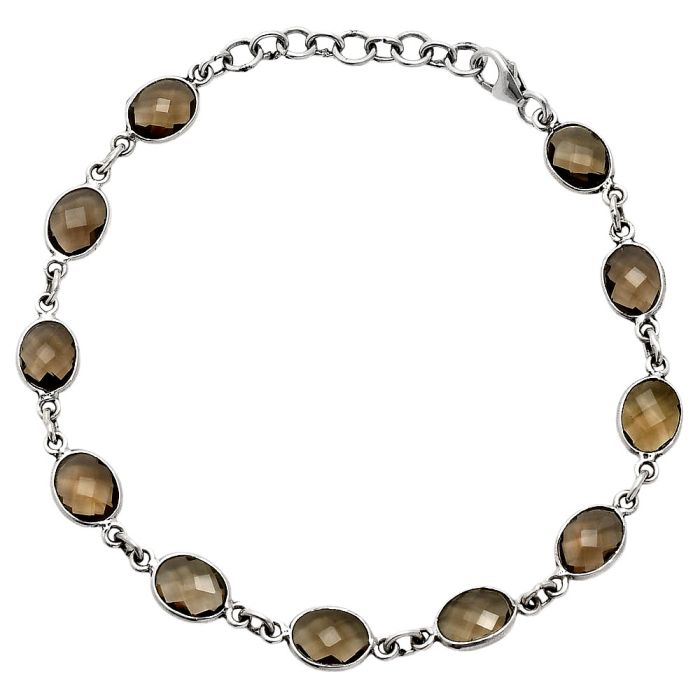 Smoky Quartz Checker Briolette Bracelet EXB01290 B-1001, 6x8 mm