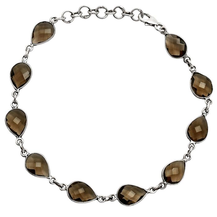 Smoky Quartz Checker Briolette Bracelet EXB01291 B-1001, 7x10 mm