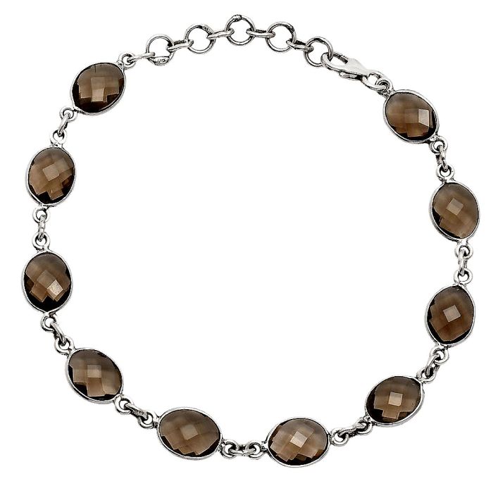 Smoky Quartz Checker Briolette Bracelet EXB01292 B-1001, 7x9 mm