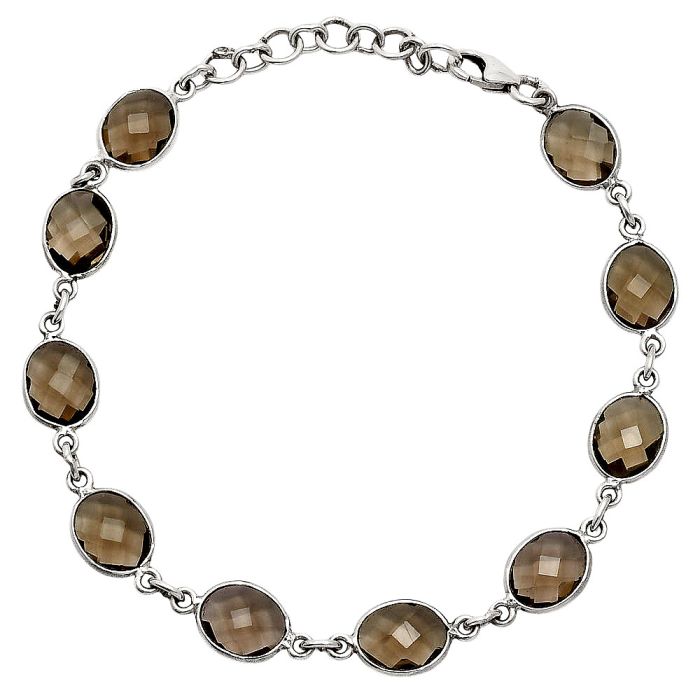 Smoky Quartz Checker Briolette Bracelet EXB01293 B-1001, 7x9 mm