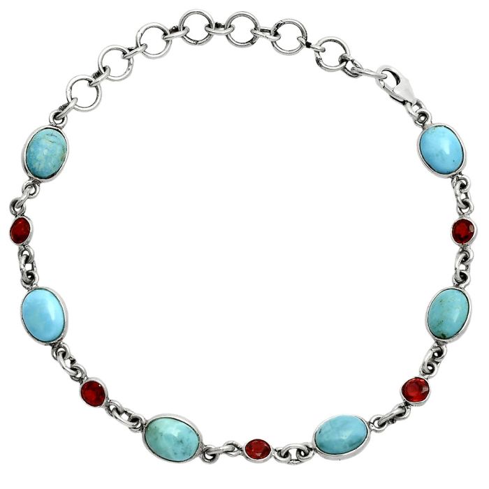 Sleeping Beauty Turquoise and Garnet Bracelet EXB01310 B-1006, 6x8 mm