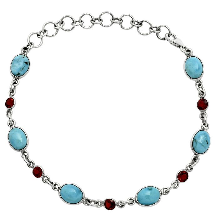 Natural Turquoise Morenci Mine and Garnet Bracelet EXB01311 B-1006, 6x8 mm