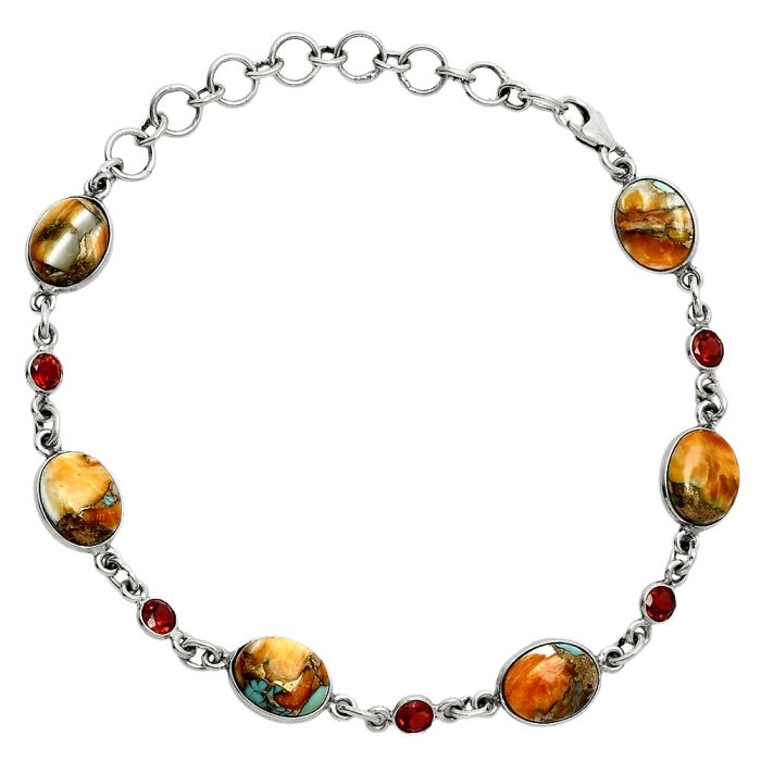 Spiny Oyster Turquoise and Garnet Bracelet EXB01317 B-1006, 8x10 mm