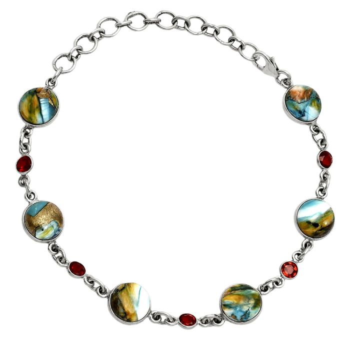 Spiny Oyster Turquoise and Garnet Bracelet EXB01320 B-1006, 9x9 mm