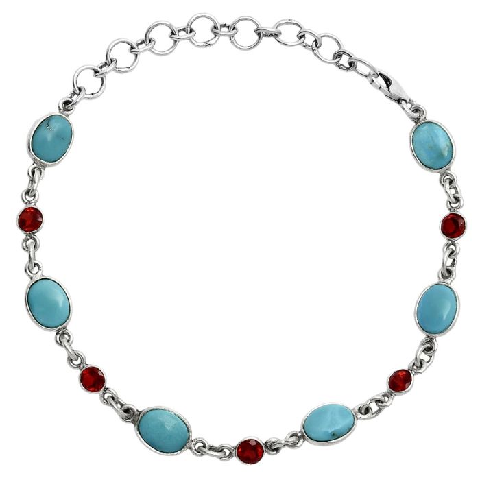 Sleeping Beauty Turquoise and Garnet Bracelet EXB01324 B-1006, 6x8 mm