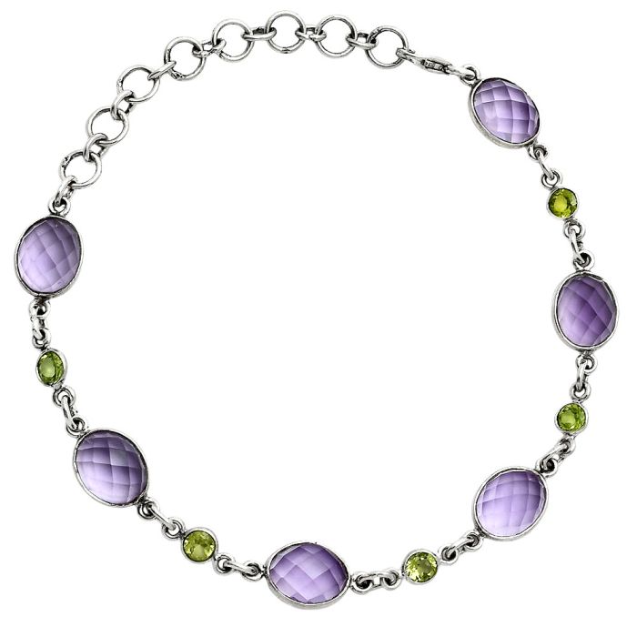 Amethyst Checker and Peridot Bracelet EXB01336 B-1006, 8x10 mm