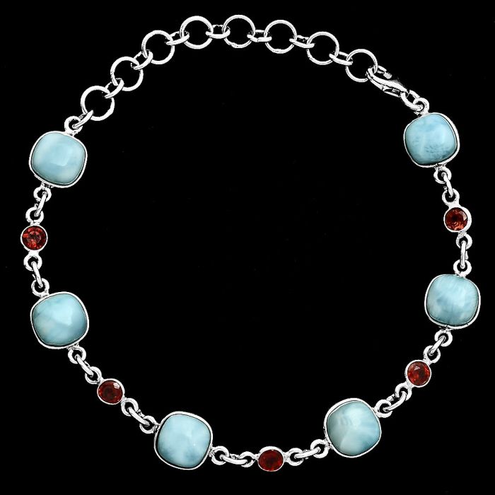 Larimar (Dominican Republic) and Garnet Bracelet EXB01339 B-1006, 8x8 mm