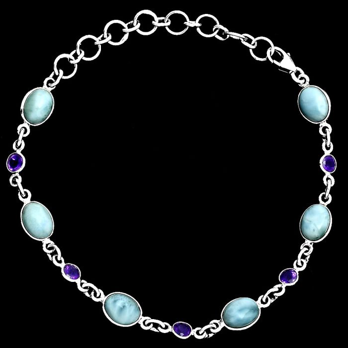 Larimar (Dominican Republic) and Amethyst Bracelet EXB01344 B-1006, 6x8 mm