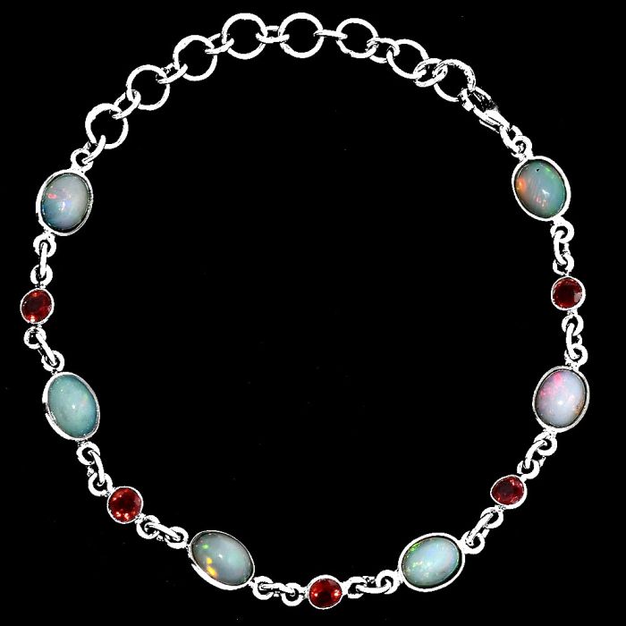 Ethiopian Opal and Garnet Bracelet EXB01345 B-1006, 6x8 mm