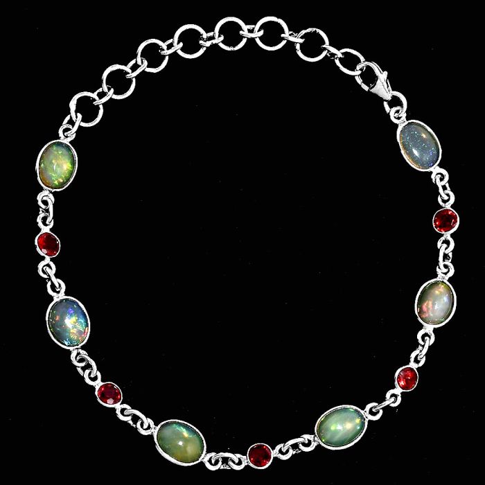 Ethiopian Opal and Garnet Bracelet EXB01346 B-1006, 6x8 mm