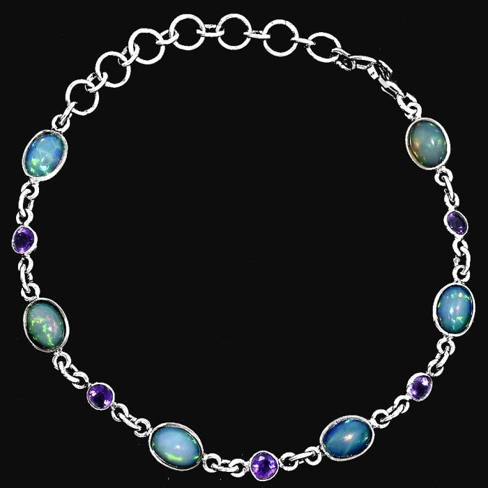 Ethiopian Opal and Amethyst Bracelet EXB01348 B-1006, 6x8 mm