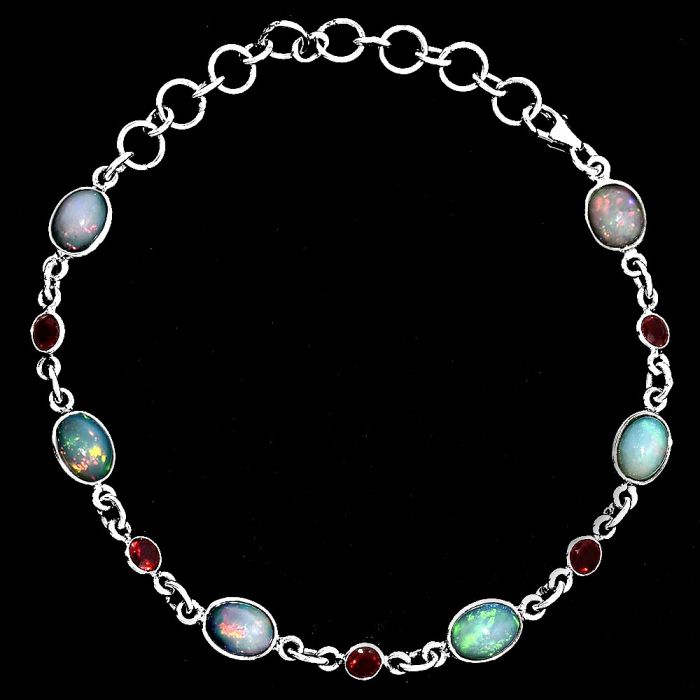 Ethiopian Opal and Garnet Bracelet EXB01349 B-1006, 6x8 mm